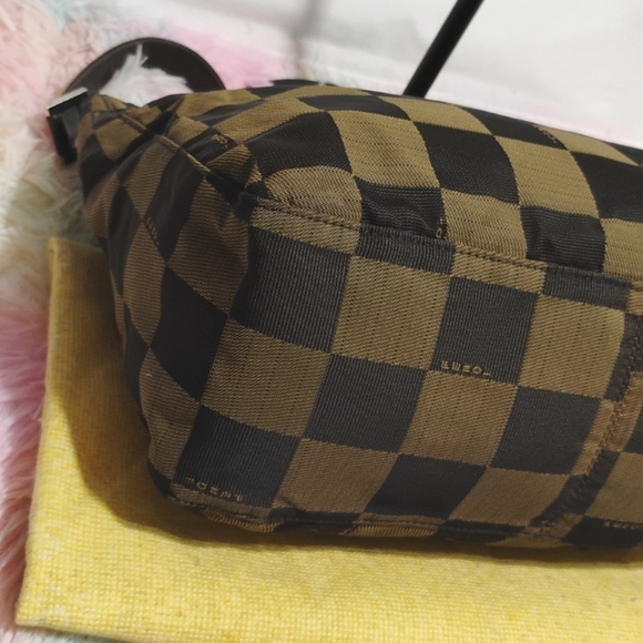 SALE! RARE! Auth FENDI Checkered Vintage Nylon Shoulder Bag W Dust Bag - Picture 7 of 15